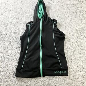 686 Hooded Vest Womens Medium Black Teal Zip Up Sleeveless Snowboarding Athletic